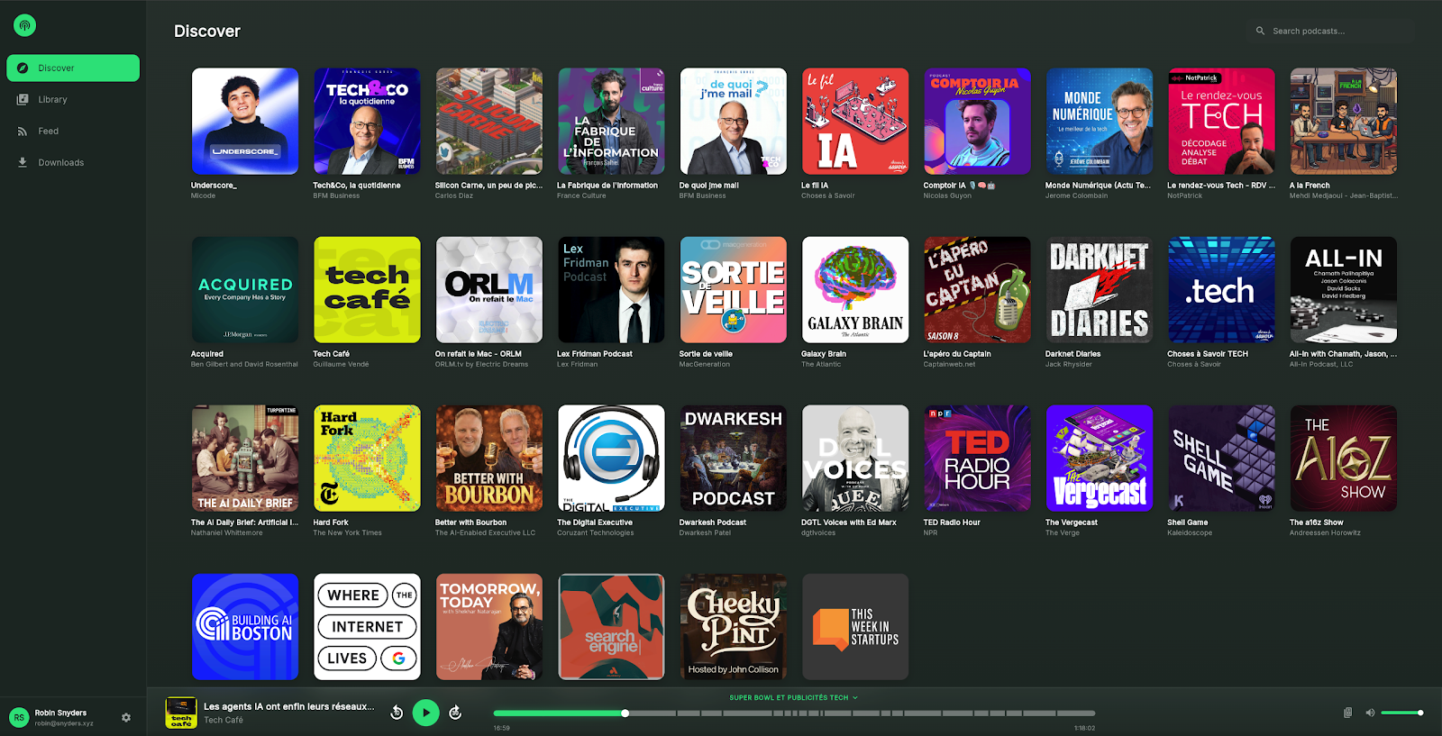GreenCast web podcast player discover screen